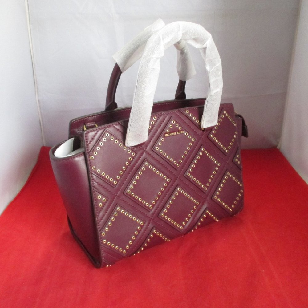 Michael Kors Selma Medium Grommet Top Zip Satchel $498 Plum #051 - Picture 5 of 15
